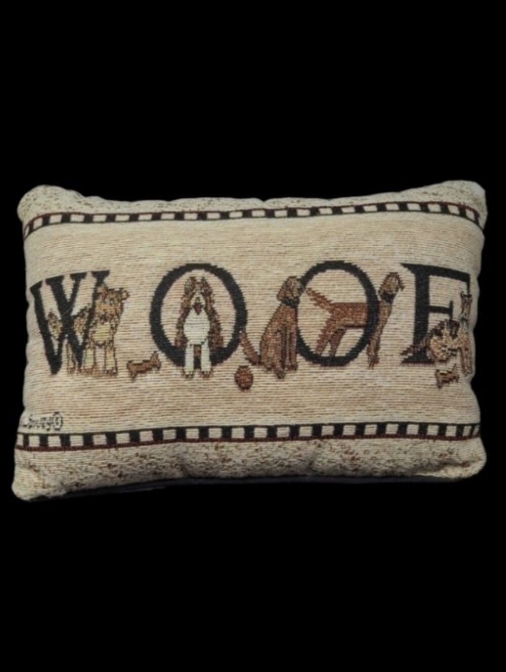 "WOOF" DOG THEMED TAPESTERY DECORATIVE PILLOW